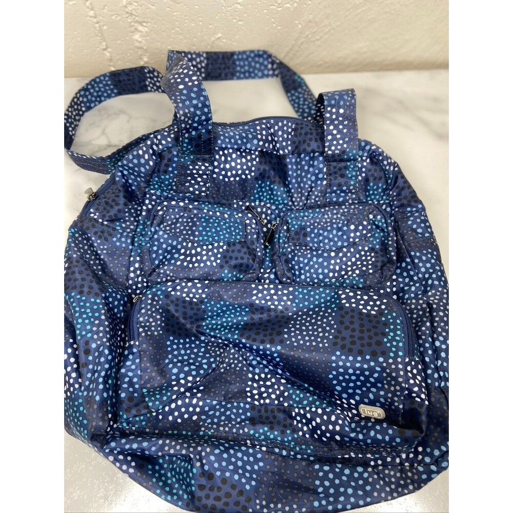 LUG WOMENS BLUE POLKA DOT PACKABLE SHOULDER BAG TOTE LARGE 14 X 15 - Picture 3 of 6